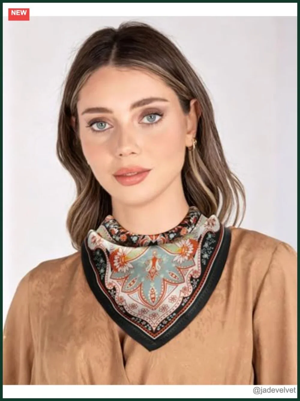 100% Real Mulberry Silk Double-Sided Print Hair Scarf 26